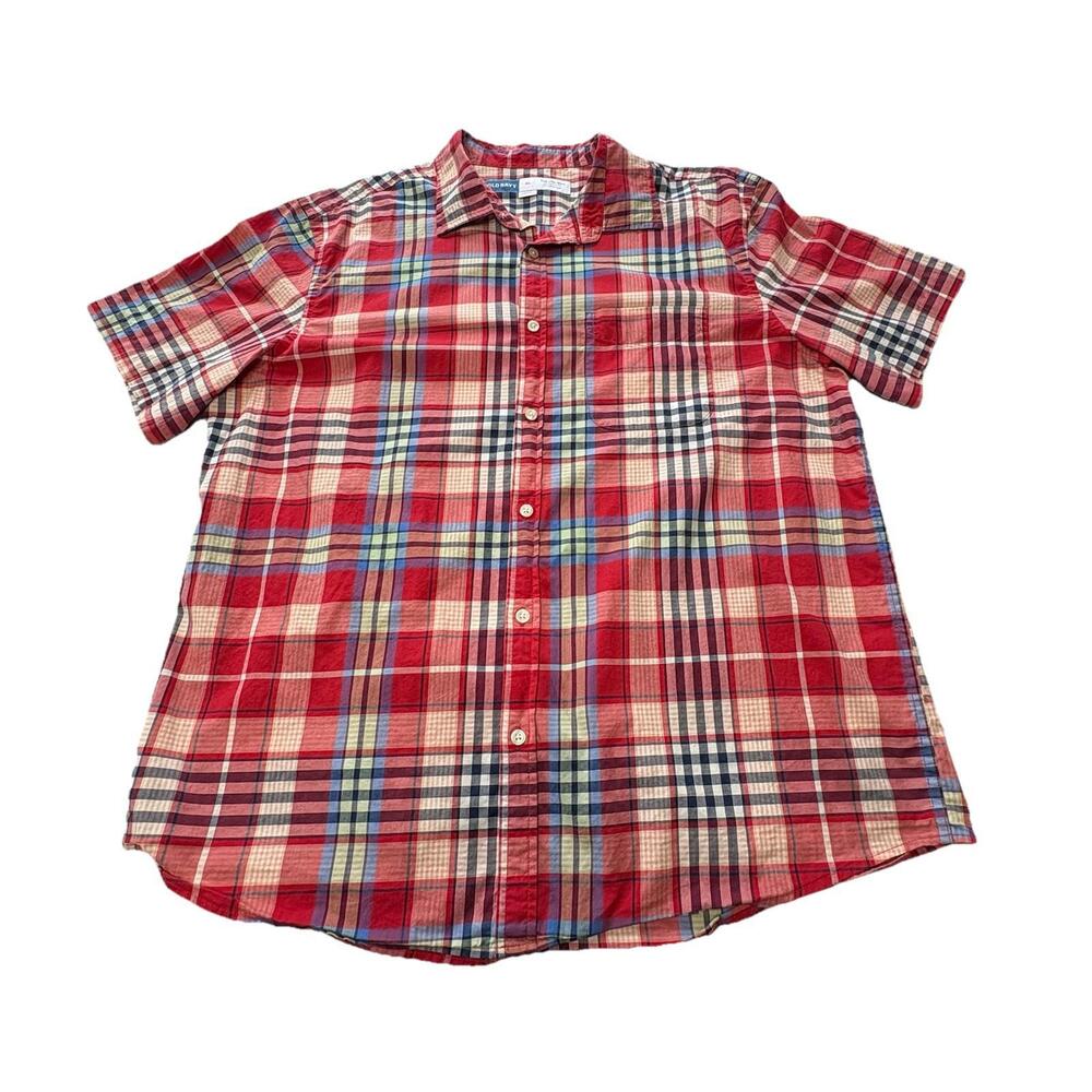 Old Navy Men’s Everyday Shirt Short Sleeve Plaid Button-Down-Sz XL(Regular Fit)